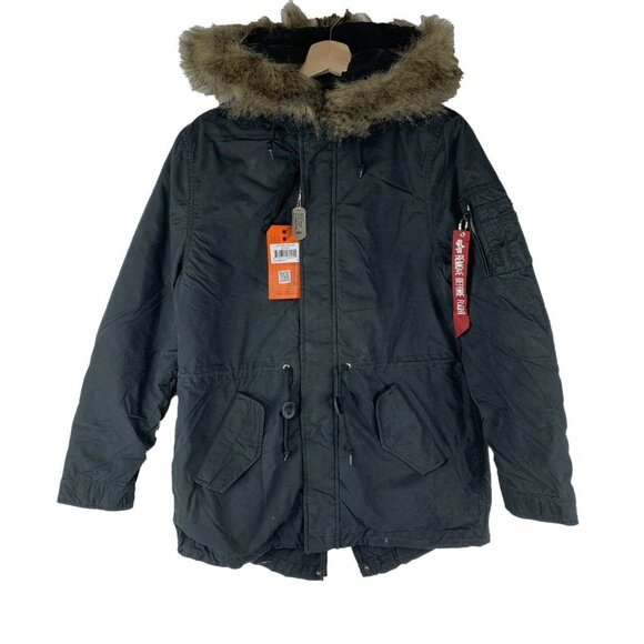 Alpha Industries Womens J-4 Fishtail Puffer Anorak Jacket Black Small Regular - Picture 9 of 9